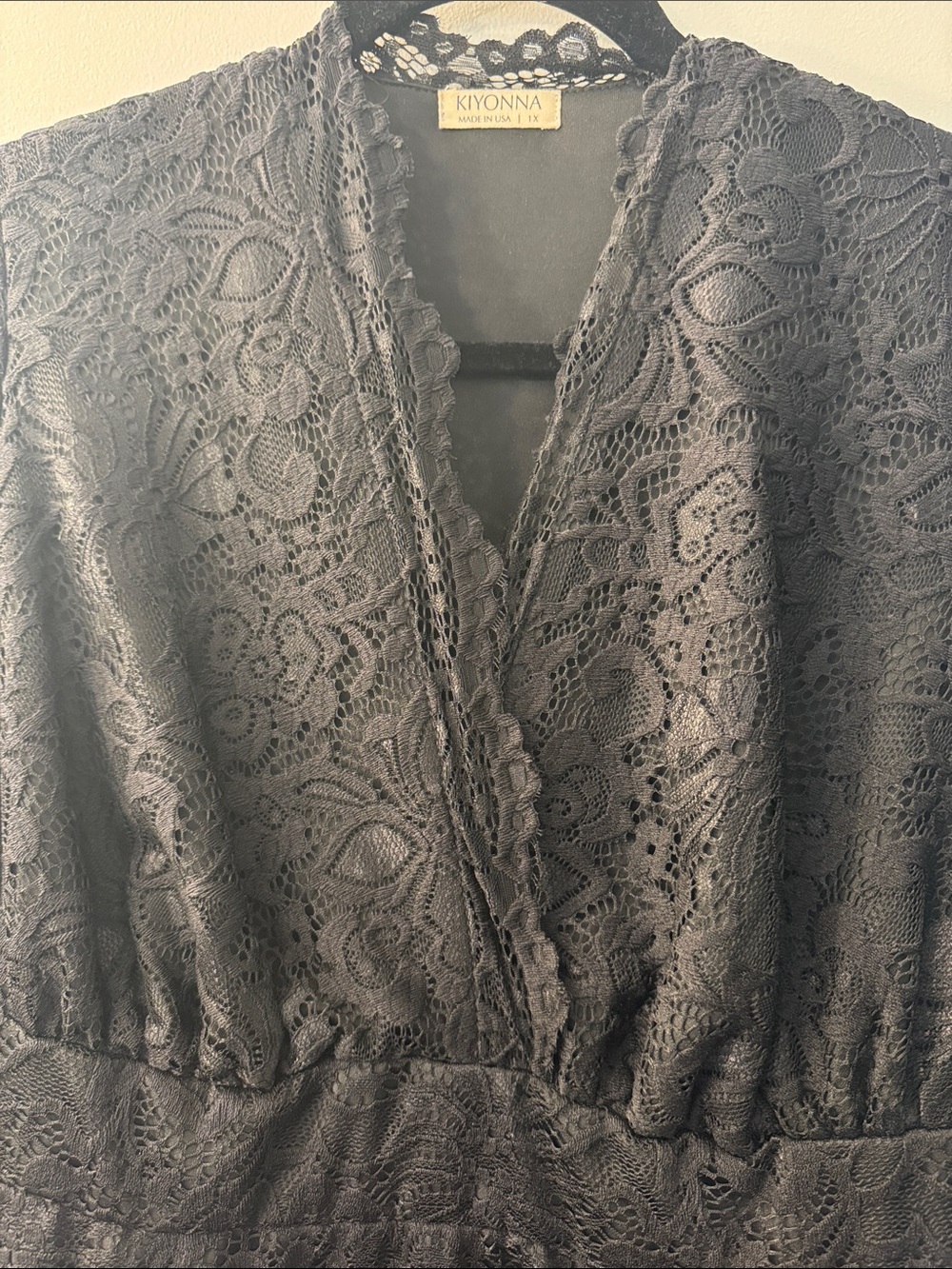 Kiyonna Black Lace Midi Dress with Three-Quarter Sleeves - Picture 6 of 7